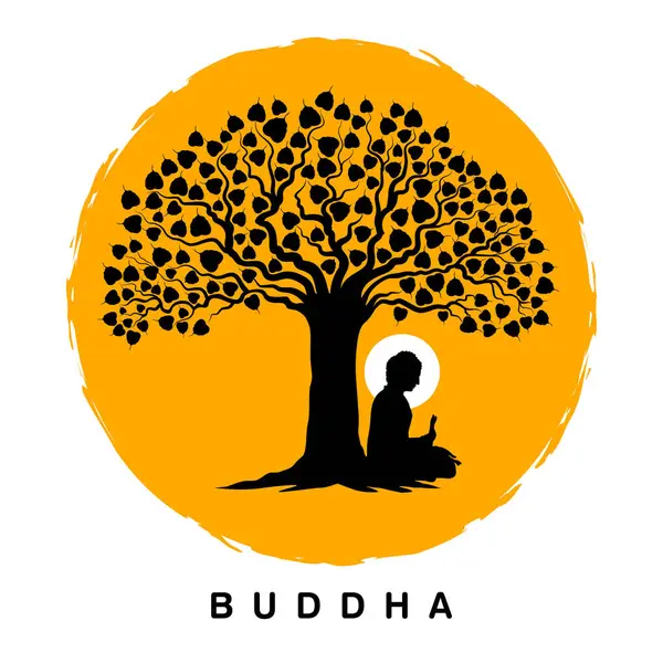 仏教祭のための菩提樹の下の瞑想における主仏のイラスト Happy Buddha Purnima Vesak ストックイラスト