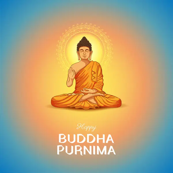 幸せ仏の仏教祭りのための瞑想における主仏のイラスト Purnima Vesak ベクターグラフィックス