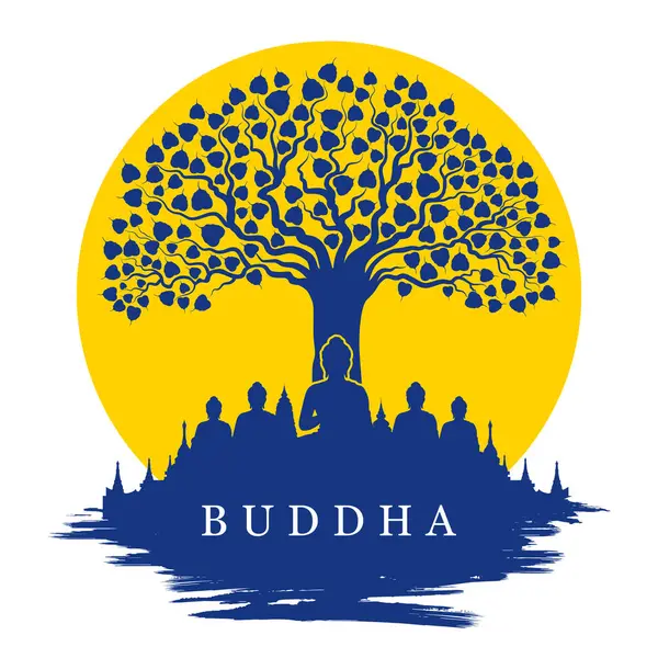 Illustration Lord Buddha Meditation Bodhi Tree Buddhist Festival Happy Buddha Telifsiz Stok Vektörler