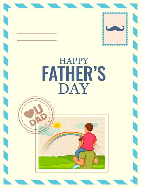 Illustration Father Giving Boy Piggy Back Ride Father Day Royalty Free Stock Vektory