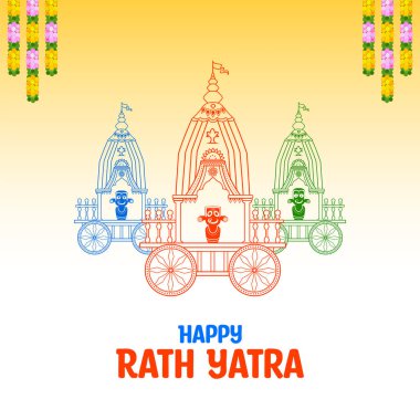 Odisha festivalinde Lord Jagannath, Balabhadra ve Subhadra 'nın yıllık Ratha Yatra gösterimi