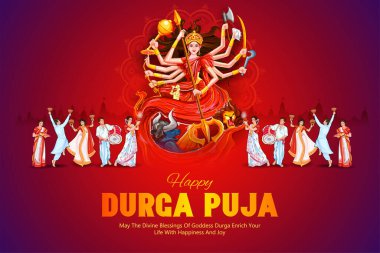 Durga Puja Subh Navratri 'deki Tanrıça Durga' nın resmi.