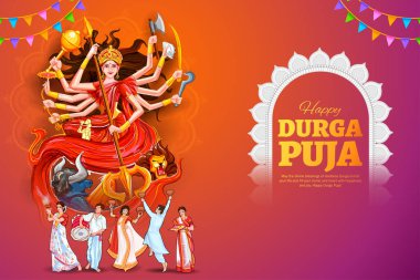Durga Puja Subh Navratri 'deki Tanrıça Durga' nın resmi.