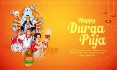 Durga Puja Subh Navratri 'deki Tanrıça Durga' nın resmi.