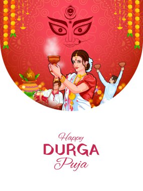 Durga Puja Subh Navratri 'deki Tanrıça Durga' nın resmi.