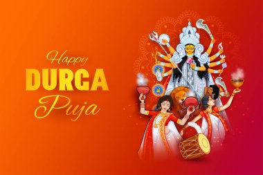 Durga Puja Subh Navratri 'deki Tanrıça Durga' nın resmi.
