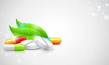 Bitkisel tıbbi konsepti gösteren yapraklı doğal tıp örnekleri