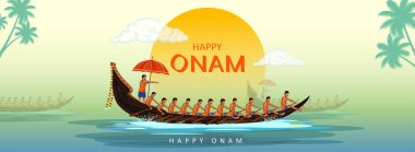 Güney Hindistan Kerala 'nın Mutlu Onam festivali için Onam' daki yılan teknesi yarışının resmi.