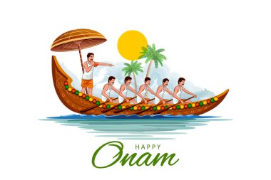 Güney Hindistan Kerala 'nın Mutlu Onam festivali için Onam' daki yılan teknesi yarışının resmi.