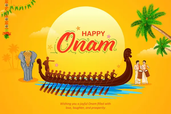 stock vector illustration of snakeboat race in Onam celebration background for Happy Onam festival of South India Kerala