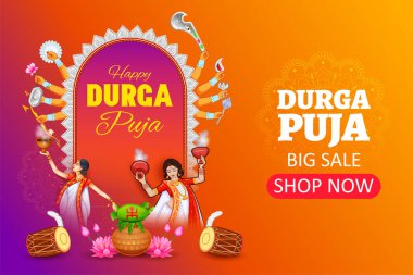 Durga Puja Subh Navratri 'deki Tanrıça Durga' nın resmi.