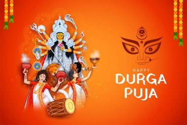 Durga Puja Subh Navratri 'deki Tanrıça Durga' nın resmi.