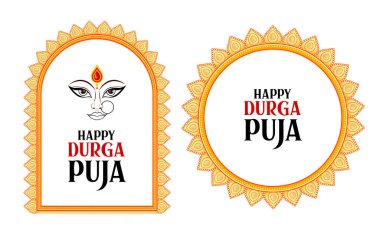 Mutlu Durga Puja Subh Navratri 'deki Tanrıça Durga' nın tasviri Promosyon Satış Bayrağı için Hindistan dini arka plan tasarımı