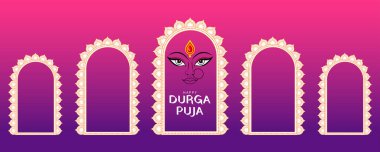 illustration of Goddess Durga in Happy Durga Puja Subh Navratri Indian religious background design for Promotion Offer Sale Banner clipart