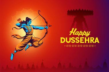 Lord Rama 'nın Dussehra Navratri festivalinde Ravana' yı öldürüşünün resmi.