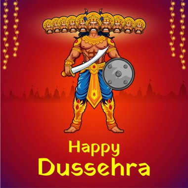 Ravana 'nın Dussehra için hazırladığı Navratri festivali için on başlı resmi.