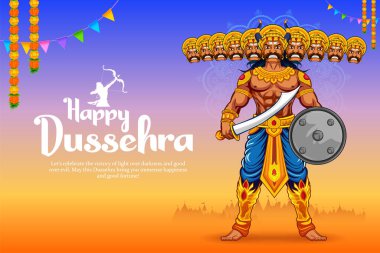 Ravana 'nın Dussehra için hazırladığı Navratri festivali için on başlı resmi.