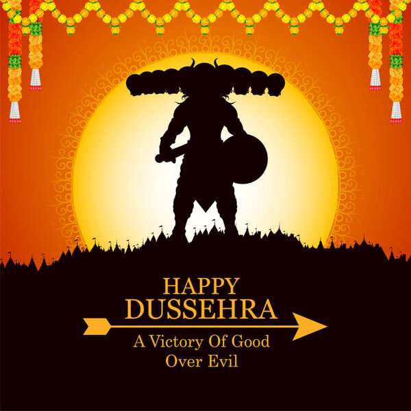 illustration of Ravana with ten heads for Navratri festival of India poster for Dussehra