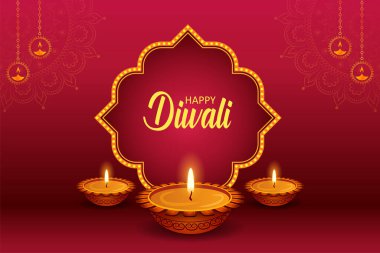 Hindistan 'ın ışık festivali için Mutlu Diwali Tatil arka planında yanan diya' nın bir gösterimi