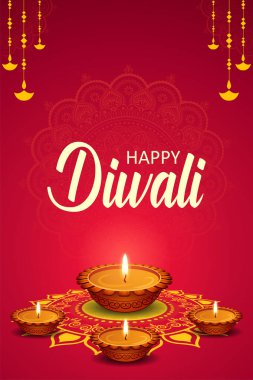 Hindistan 'ın ışık festivali için Mutlu Diwali Tatil arka planında yanan diya' nın bir gösterimi