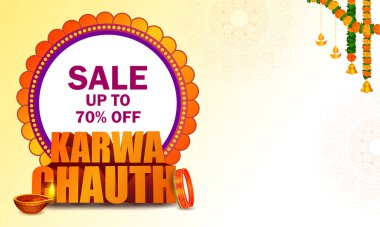 Hint Hindu festivali Mutlu Karwa Chauth 'u kutlamak için süslenmiş pooja thali resmi.