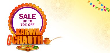 Hint Hindu festivali Mutlu Karwa Chauth 'u kutlamak için süslenmiş pooja thali resmi.