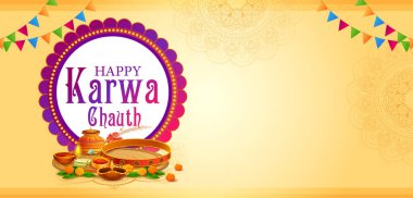 illustration of decorated pooja thali for greetings on Indian Hindu festival Happy Karwa Chauth clipart