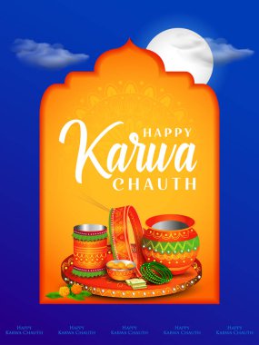 illustration of decorated pooja thali for greetings on Indian Hindu festival Happy Karwa Chauth clipart