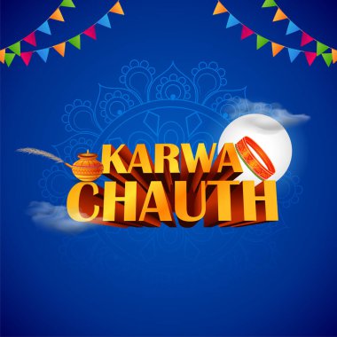 illustration of decorated pooja thali for greetings on Indian Hindu festival Happy Karwa Chauth clipart