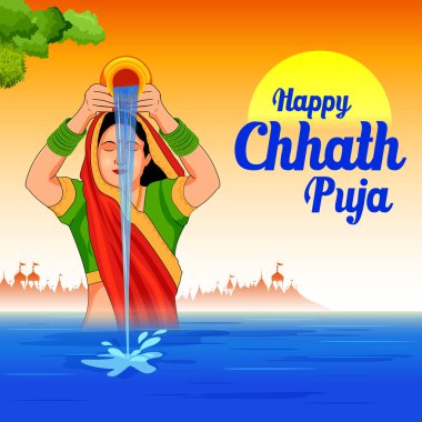 illustration of Happy Chhath Puja Holiday background for Sun festival of India clipart