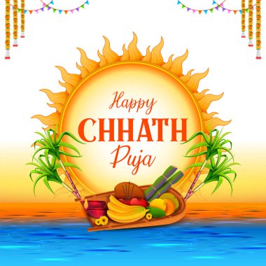 illustration of Happy Chhath Puja Holiday background for Sun festival of India clipart