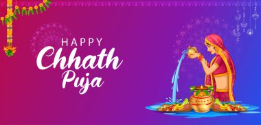 illustration of Happy Chhath Puja Holiday background for Sun festival of India clipart