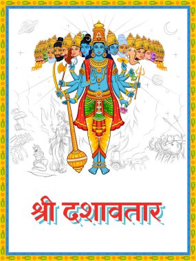 Lord Vishnu 'nun Dashavatara' sı. Hintçe metni Shree Dashavatara anlamına gelen on enkarnasyon.