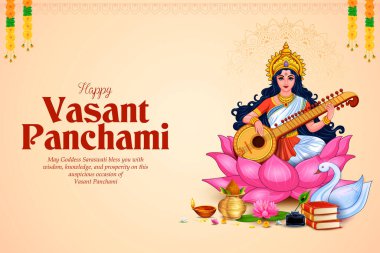 Vasant Panchami Hindistan festivali için Bilgelik Tanrıçası Saraswati 'nin resmi