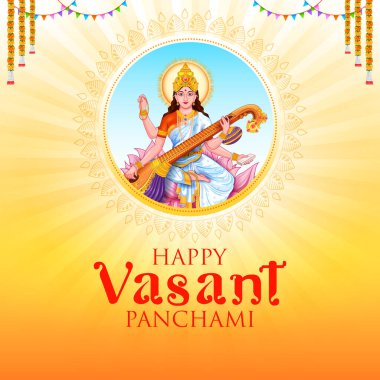 illustration of Goddess of Wisdom Saraswati for Vasant Panchami India festival background clipart