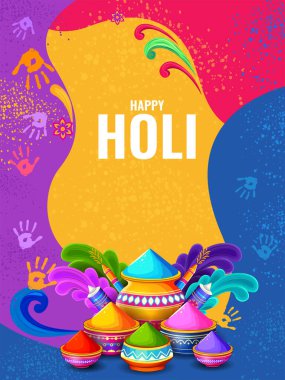 Hindistan renk festivali için Mutlu Holi arkaplan tasarımı için soyut renkli sıçrama resmi tanıtım ve reklam afişi için tebrik kutlaması