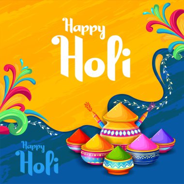 Hindistan renk festivali için Mutlu Holi arkaplan tasarımı için soyut renkli sıçrama resmi tanıtım ve reklam afişi için tebrik kutlaması