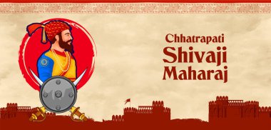 illustration of emperor Shivaji, the great warrior of Maratha from Maharashtra India with text in Hindi meaning Chhatrapati Shivaji Maharaj clipart