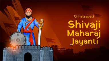 illustration of emperor Shivaji, the great warrior of Maratha from Maharashtra India with text in Hindi meaning Chhatrapati Shivaji Maharaj clipart