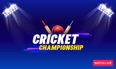 illustration of bat and ball on cricket championship sports background