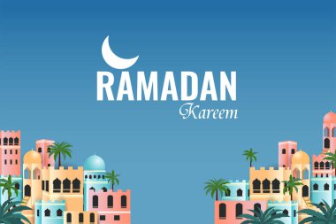 Ramazan Kareem 'in resmi İslam için cömert Ramazan bayramı kutlaması aydınlatılmış lambayla