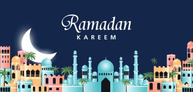 Ramazan Kareem 'in resmi İslam için cömert Ramazan bayramı kutlaması aydınlatılmış lambayla