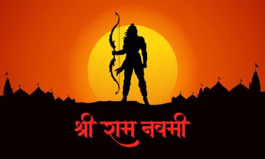 Hindistan 'da dini bayram için Shree Ram Navami kutlama arkaplanı anlamına gelen yay okuyla Lord Rama' nın tasviri