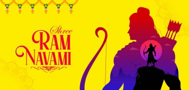 Lord Rama 'nın yay okuyla resmedilmiş hali. Bu da Shree Ram Navami' nin Hindistan dini bayramı için arka plan kutlaması anlamına geliyor.