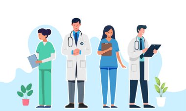 Sağlık ve Tıp Doktorları ve Hemşirelerinden oluşan bir ekibin çizimi