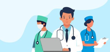 Sağlık ve Tıp Doktorları ve Hemşirelerinden oluşan bir ekibin çizimi