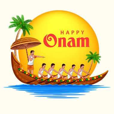Güney Hindistan Kerala 'nın Mutlu Onam festivali için Onam' daki yılan teknesi yarışının resmi.