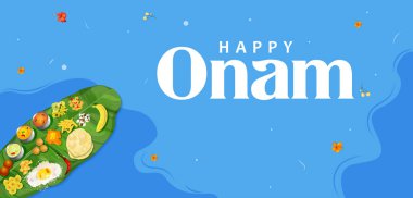 Güney Hindistan Kerala 'nın Mutlu Onam festivali için muz yaprağıyla yapılan Sadya ziyafetinin resmi.