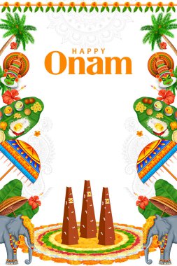 Kral Mahabali 'nin resmi, Onam geleneksel festivalinde Kathakali dansçısı Kerala, Güney Hindistan kültürünü gösteriyor.