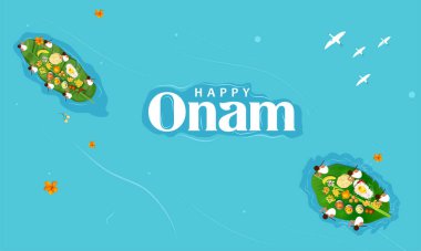Güney Hindistan Kerala 'nın Mutlu Onam festivali için muz yaprağıyla yapılan Sadya ziyafetinin resmi.